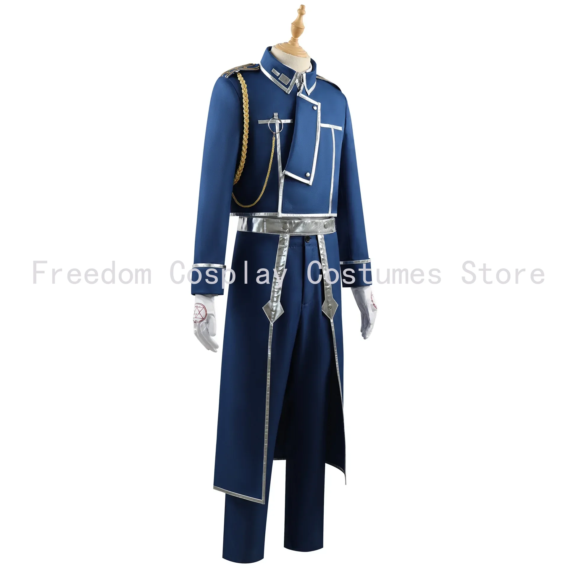 Roy Mustang Anime Fullmetal Alchemist Cosplay Costume pour homme, uniforme avec perruque, manteau militaire bleu, exposition de jeu, tenue de fête sur scène