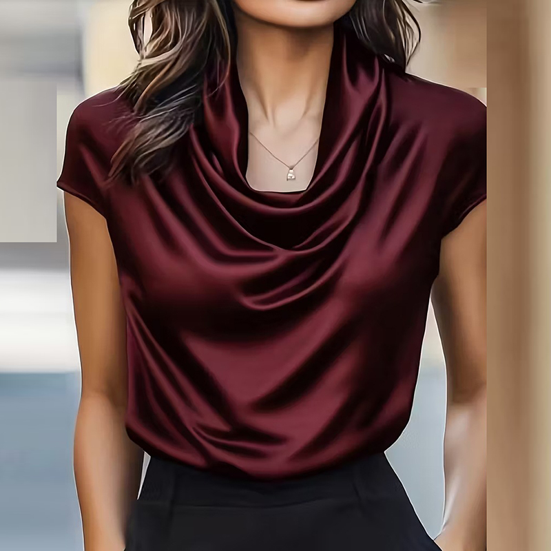 Chemise en Satin élégante pour femmes, col en poils, manches courtes, T-Shirts à la mode pour dames, hauts de bureau, t-shirt ample, chemises d'été en soie pour femmes