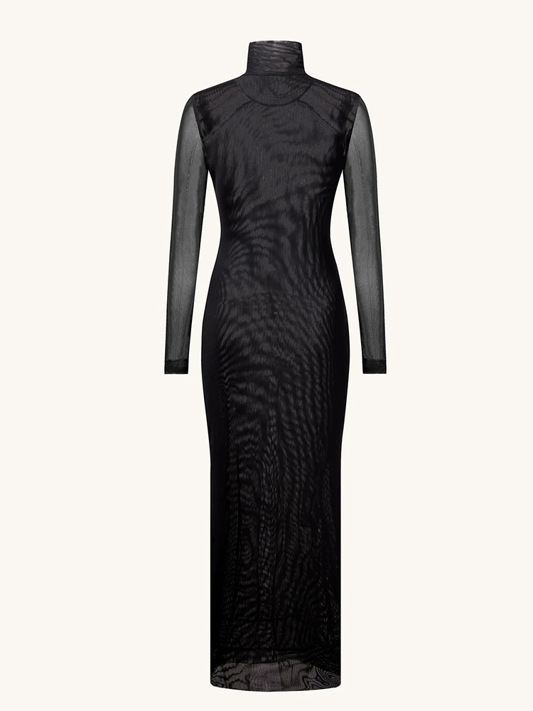 Ahagaga mode femmes Maxi robes imprimé col roulé manches longues régulières gaine coupe ajustée yeux casual Streetwear robes