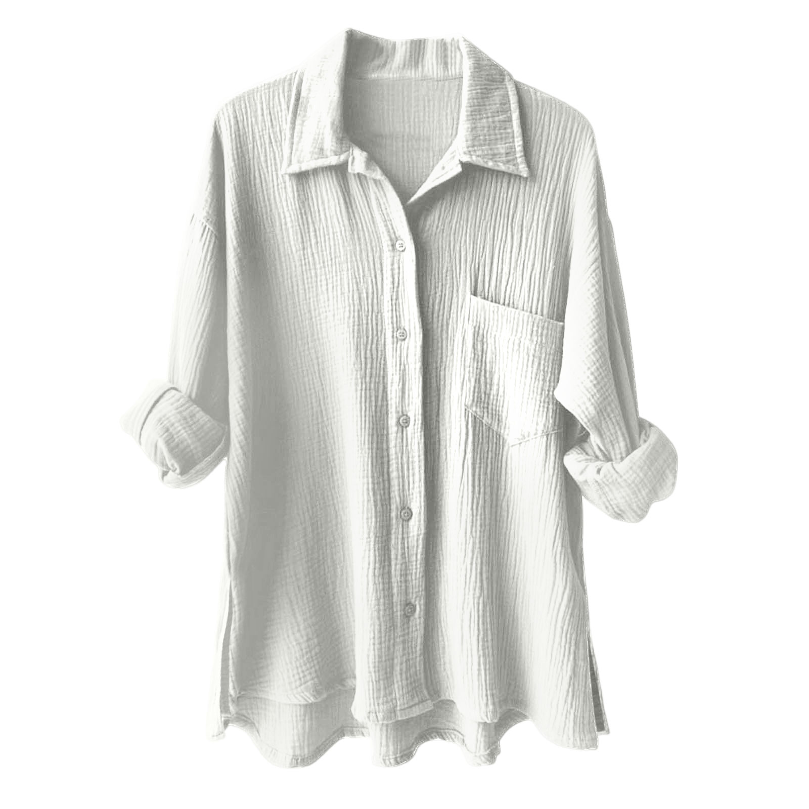 Chemisier d'été pour femme, chemise en mousseline de coton et lin, hauts de printemps couleur unie à manches longues boutonnées avec poches