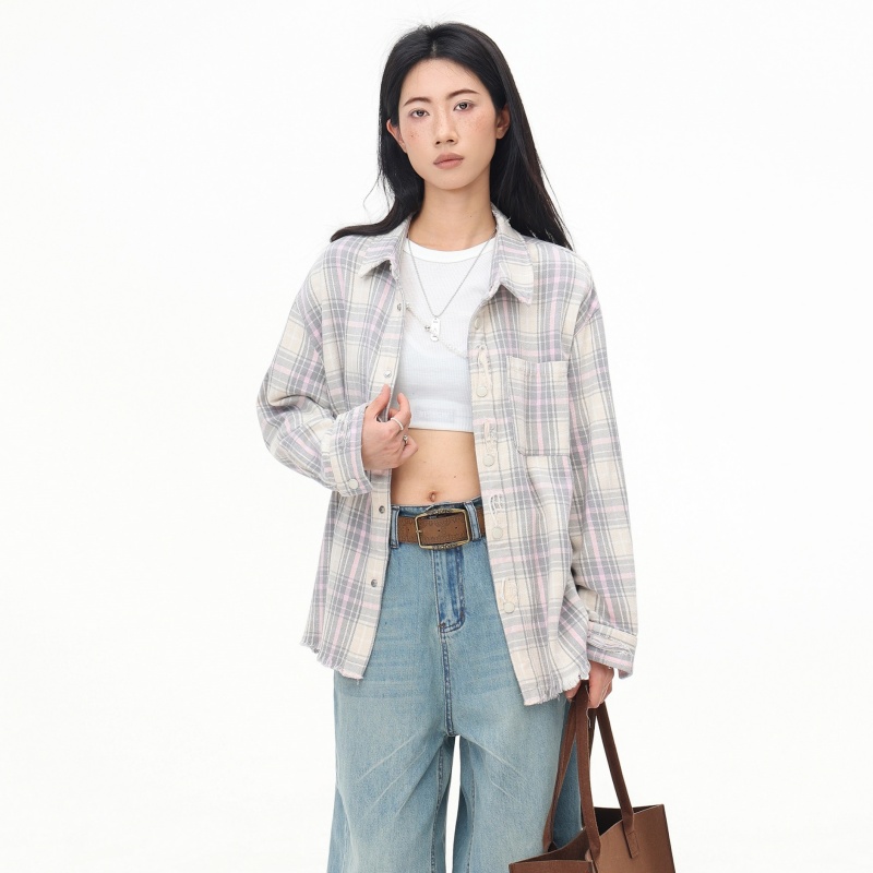 Chemisiers en coton à manches longues pour femmes, chemises à carreaux, mode de luxe, tendance, 2025 mn