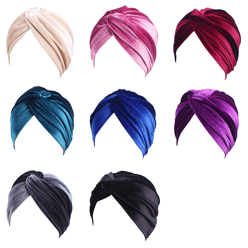 Nouveau femmes musulmanes velours Turban chapeau doux extensible croix torsion casquette Bandana bandeau chimio bonnet écharpe islamique tête enveloppement