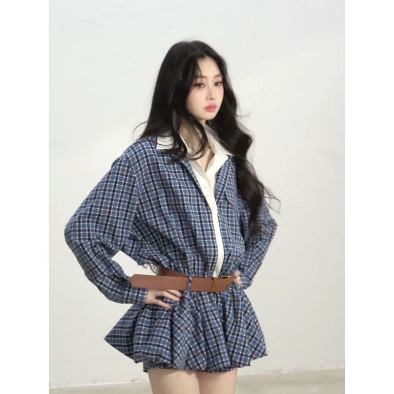 Robe chemise tendance style japonais version coréenne 2026 – Nouvelle collection de vêtements féminins mignons et esthétiques, jupe courte style girly