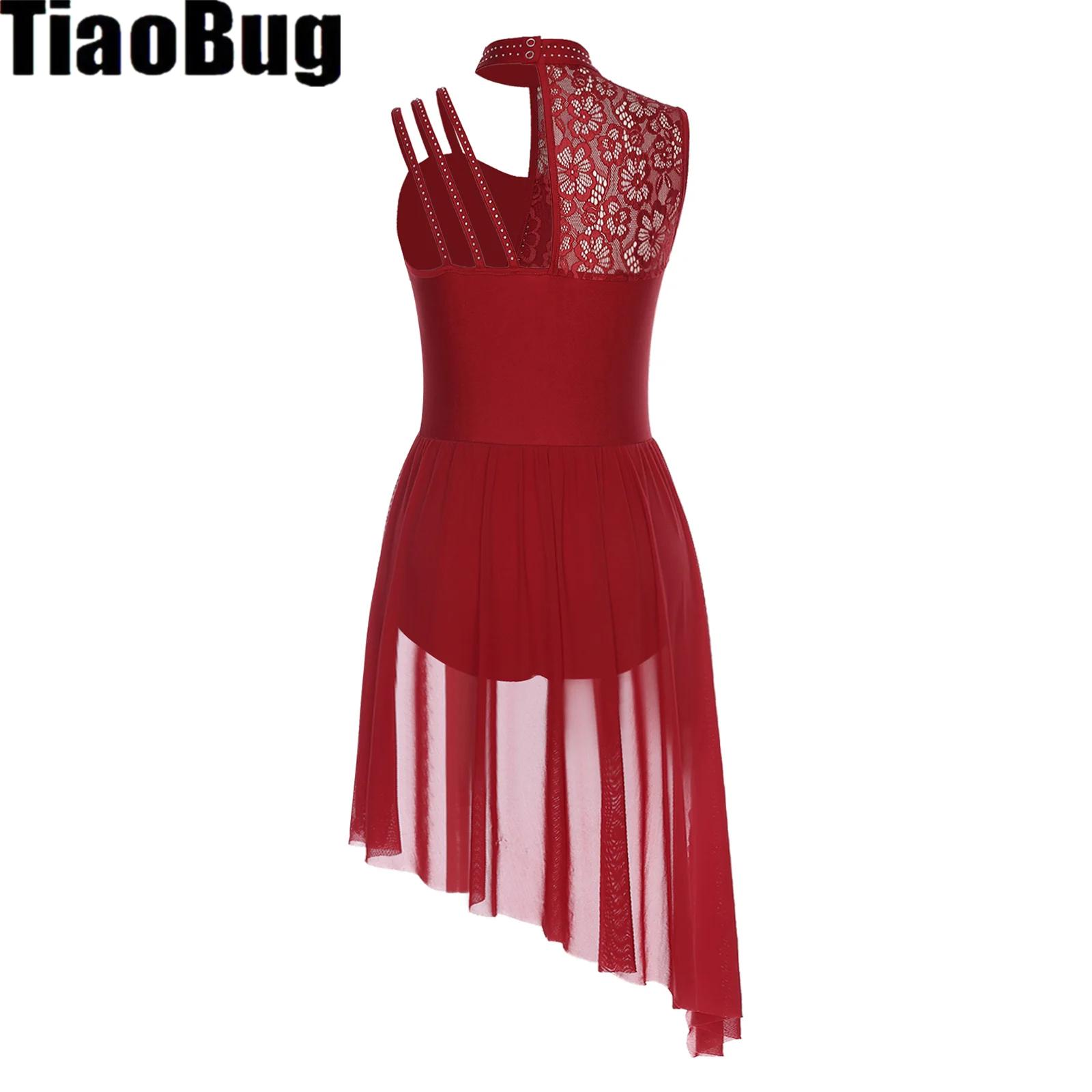 Robe justaucorps de danse lyrique pour femmes, dentelle florale, strass, robe asymétrique pour gymnastique, Ballet, valse, spectacle de danse latine