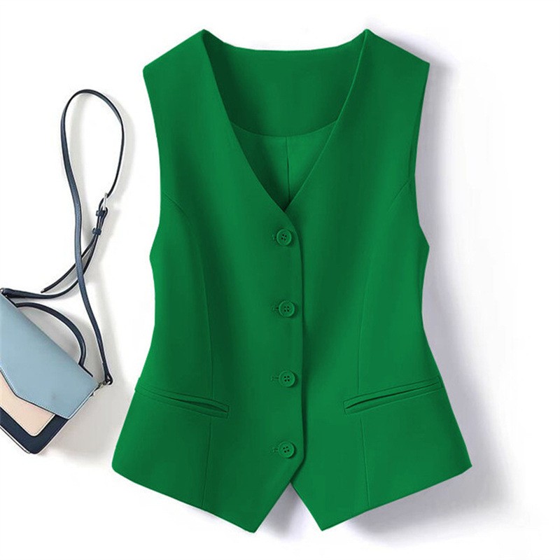 Gilet court ajusté à simple boutonnage et col en v pour femmes au printemps et en automne, peut être porté à l'extérieur ou à l'intérieur