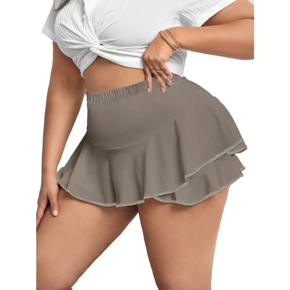 Jupes plissées Sexy pour femmes, grande taille 1XL-5XL, jupes de maison avec leggings, jupes de couleur unie