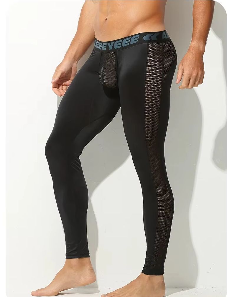 Pantalon noir unique pour hommes, leggings une pièce, ultra-fin, élastique, en soie glacée, entièrement transparent, short de fitness transparent
