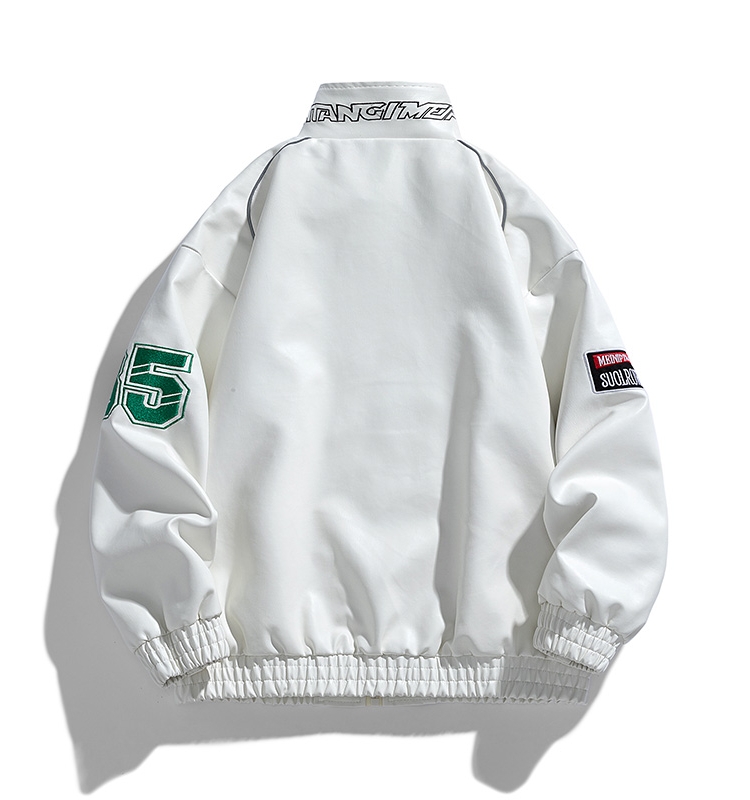 Veste de moto en cuir PU pour homme, manteau de motard rétro, coupe-vent hip hop, broderie de lettres, mode de rue, noir, blanc, vert