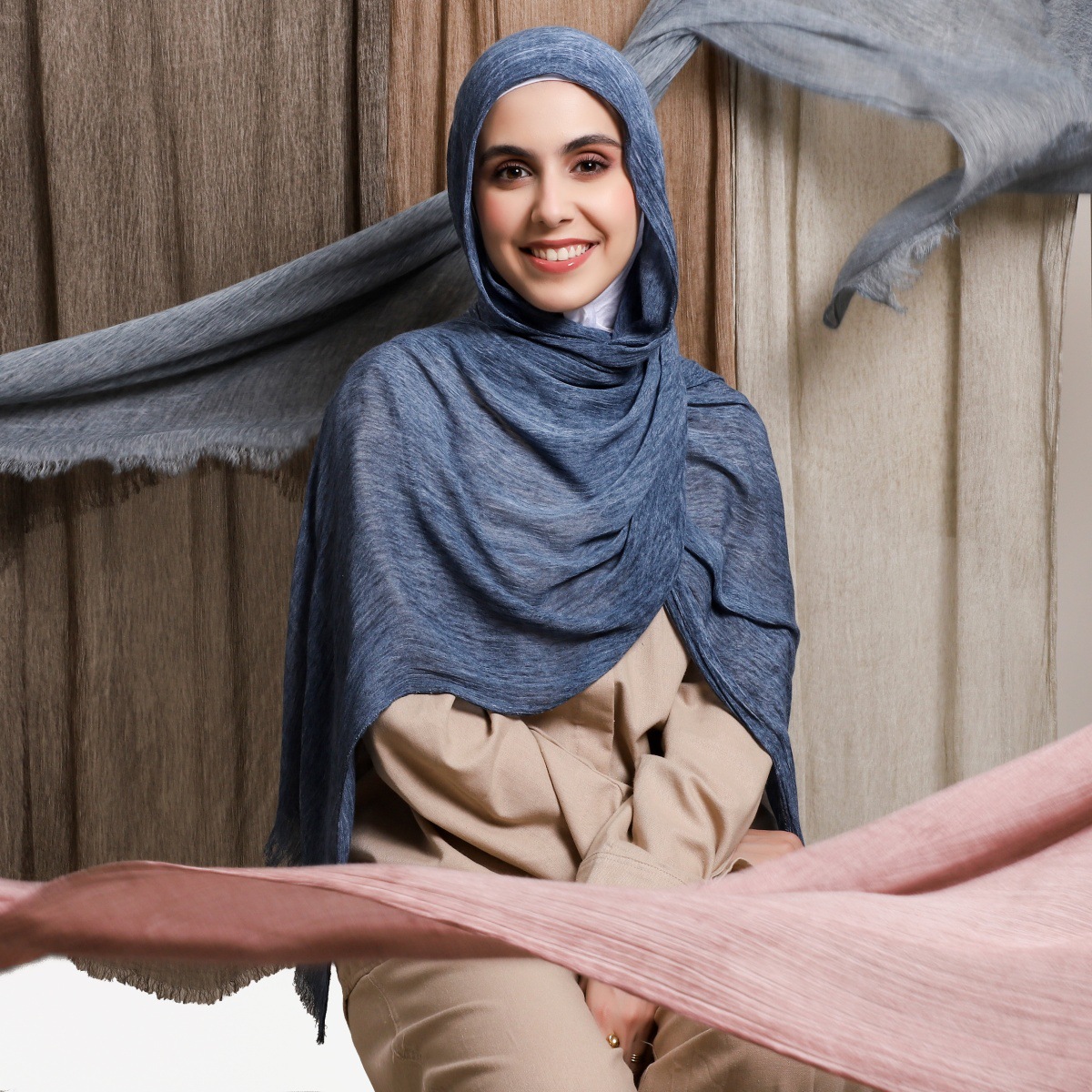 Ramadan Ombre cravate teint plissé frange coton rayonne Hijab châles plaine solide bandeau Pashmina Turban musulman Sjaal 180*70Cm