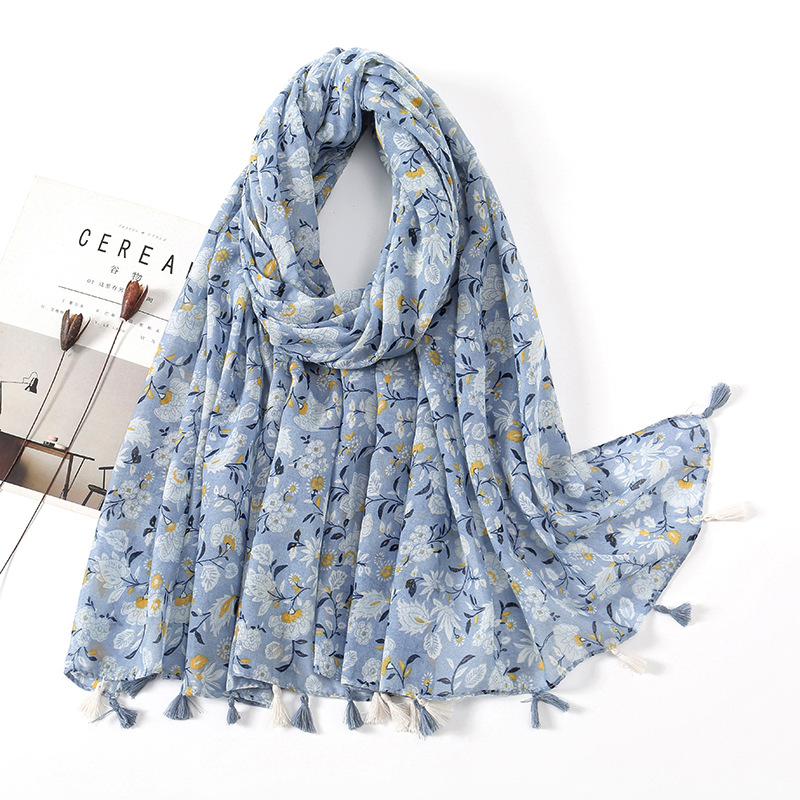 Écharpe en Viscose et Coton pour Femme, Jolis Châles à Fleurs, Enveloppes, Écharpes Fines à la Mode, Glands, Pashmina, Qualité, Nouvelle Collection Automne 2023