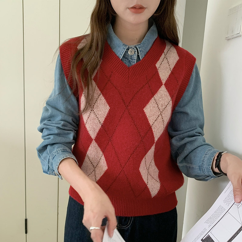 WinvyNee vêtements pour femmes tricoté laine gilet col en V Plaid réservoir vêtements d'extérieur décontractés Vintage britannique dames dessus chaud pull C1523042
