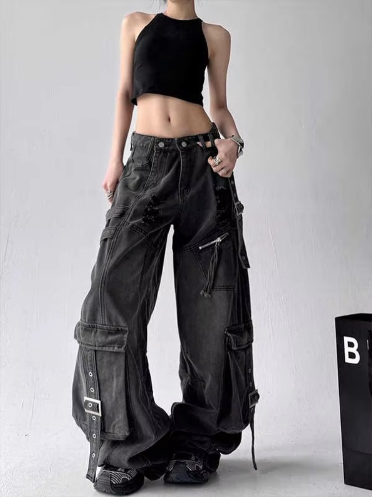Jean noir femmes Style américain Y2K 90S Vintage taille haute Jean pantalon droit Streetwear décontracté ample jambe large Denim pantalon