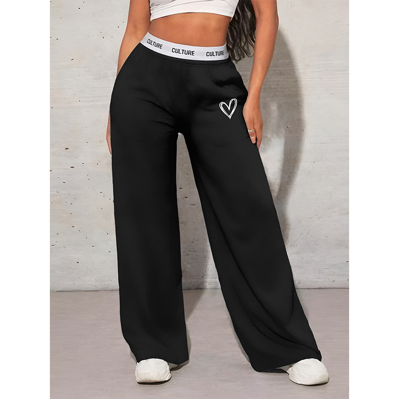 Pantalon femme décontracté ample amour imprimé sangle femme jambe large glisser pantalon mode femme vêtements