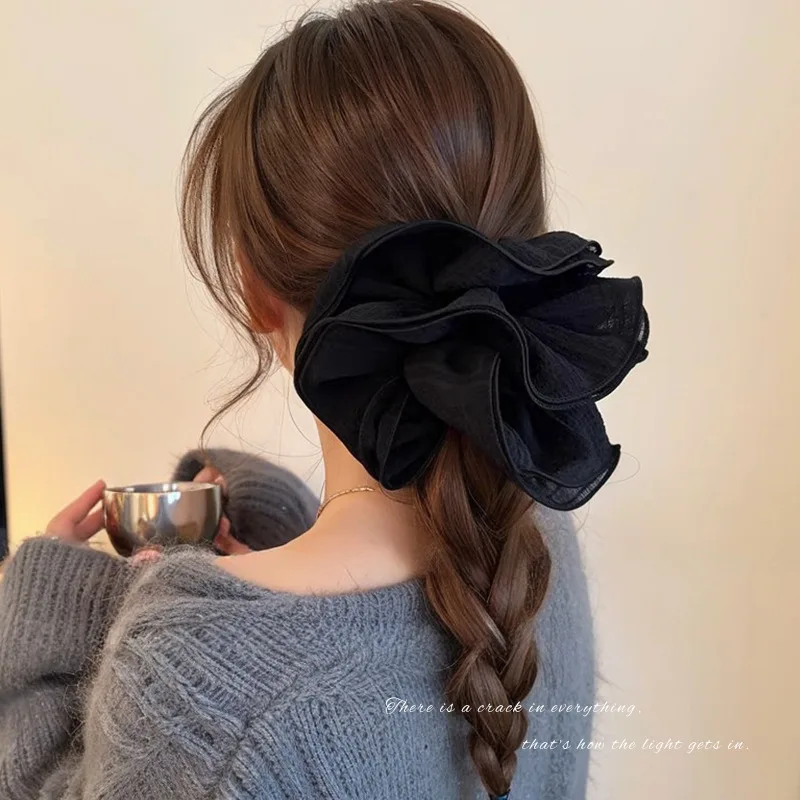 Grands attaches de cheveux pliées à volants de Style coréen pour femmes, nouvelles bandes de cheveux à sensation de mode 2025, accessoires de cheveux à fleurs très grandes têtes