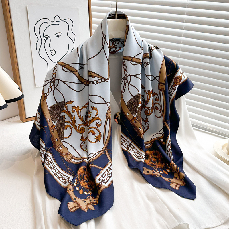 Nouvelle Écharpe Carrée Imprimée de 90 cm pour Femme, Foulard en Soie Sergée Printemps-Automne, Châle et Hijab de Luxe