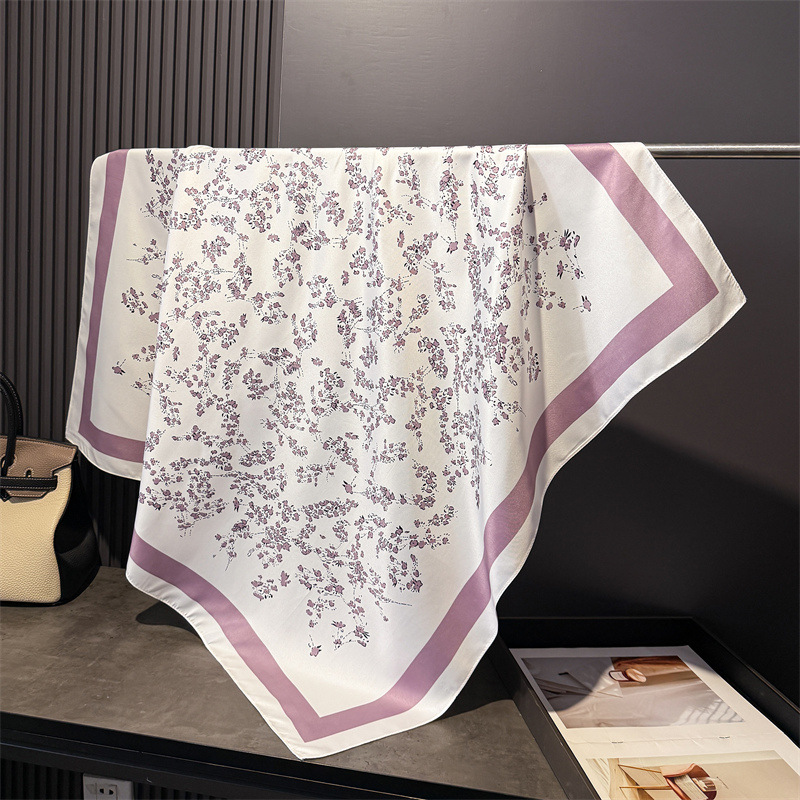 1 pièce Foulard carré imprimé en coton pour femme 90*90cm, Foulards en soie pour femme, Bandanas, Châles de plage de luxe, Écharpes élégantes, Hijab, Foulard de cou