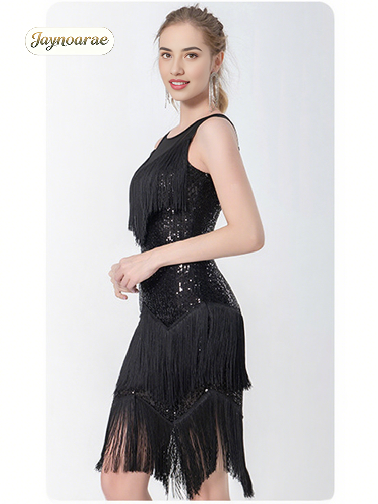 Robe de danse latine JAYNOARAE pour femmes, à franges et paillettes, style Charleston des années 1920, avec pompons, pour salsa et tango.