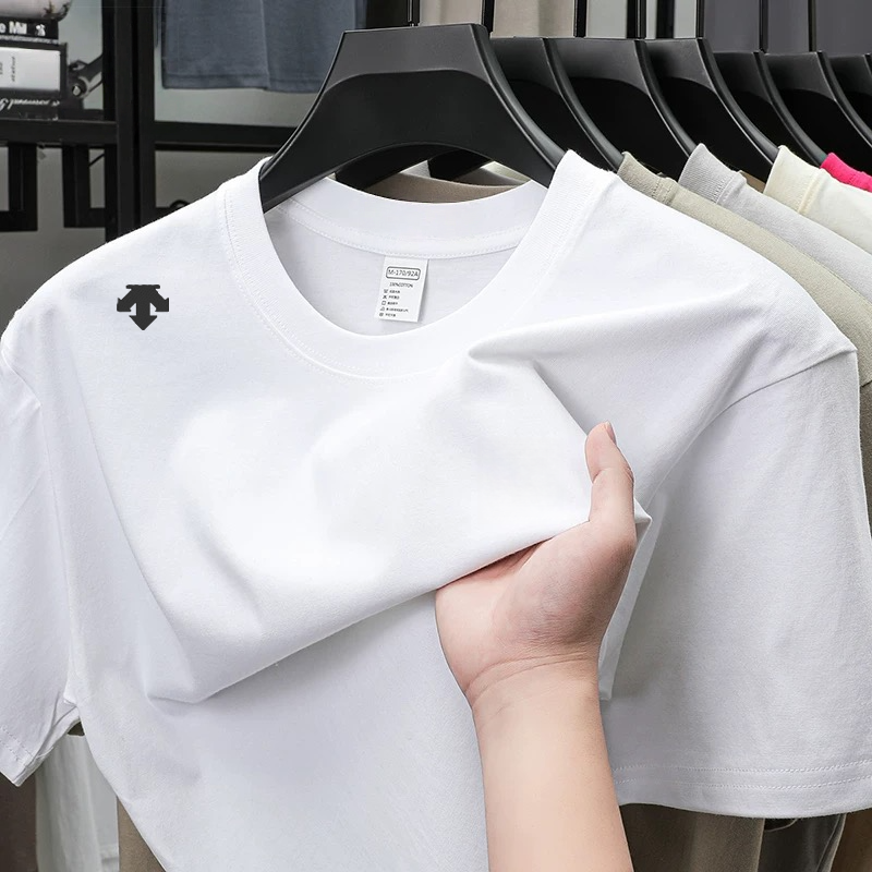 T-shirt basique de luxe pour homme 100 % coton, broderie minimaliste flèche sur l'épaule, doux et agréable pour la peau, manches courtes, pour le quotidien et les sports de plein air