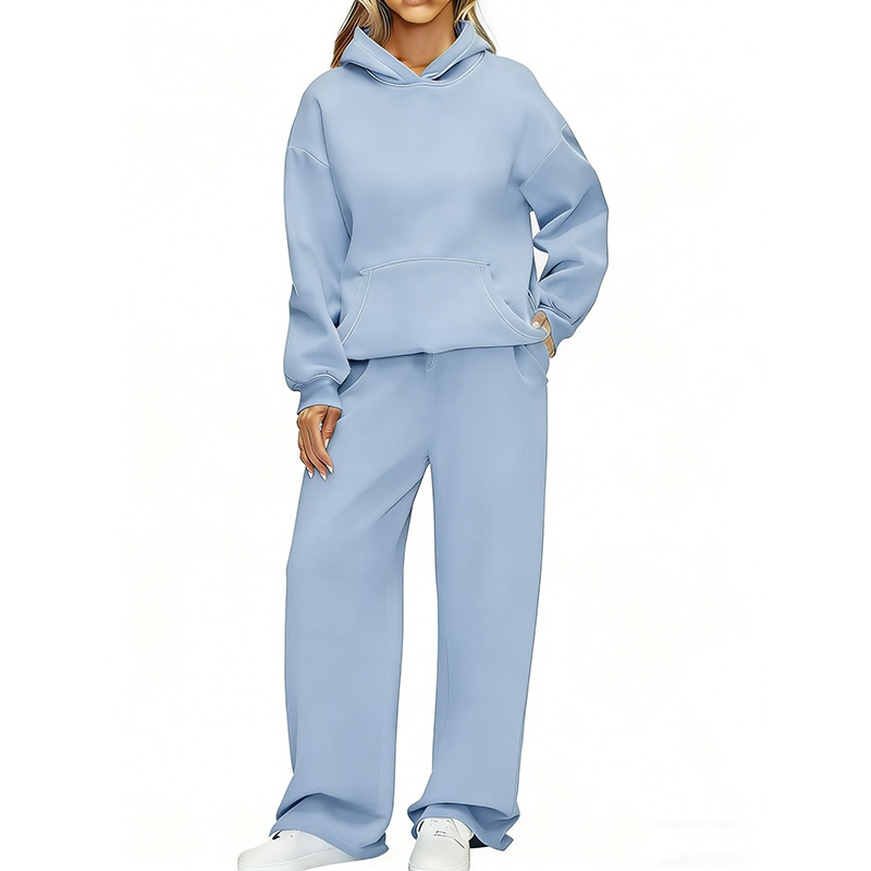 Sweat à capuche + pantalon à jambes larges pour femme, deux pièces, pull décontracté, ample, à manches longues, survêtement confortable, costume de sport pour femme, automne et hiver
