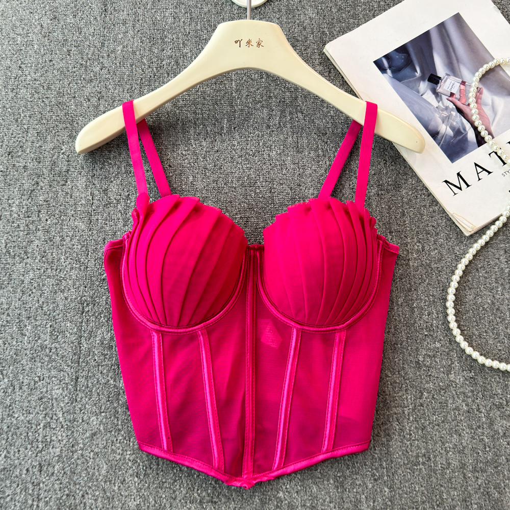 Mode coréenne maille été mode arête de poisson camis Corset mince Hotsweet débardeur femmes doux haut court