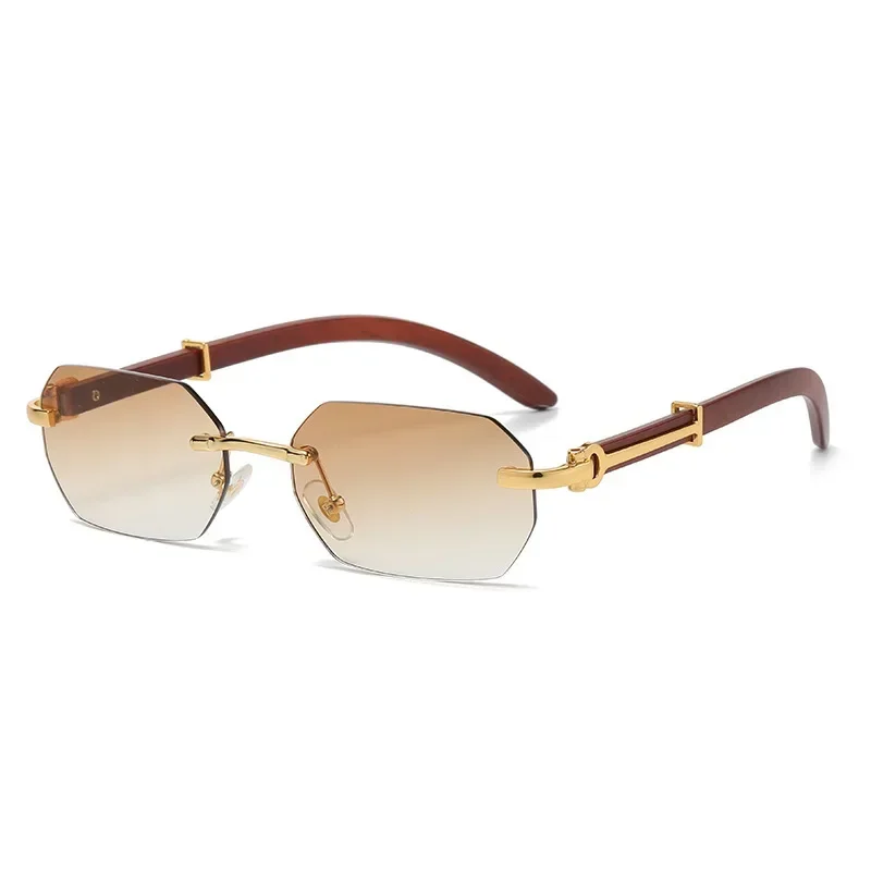 Lunettes de soleil sans monture à la mode pour hommes et femmes, monture rectangulaire en bois, nuances rétro, lunettes de voyage d'été UV400
