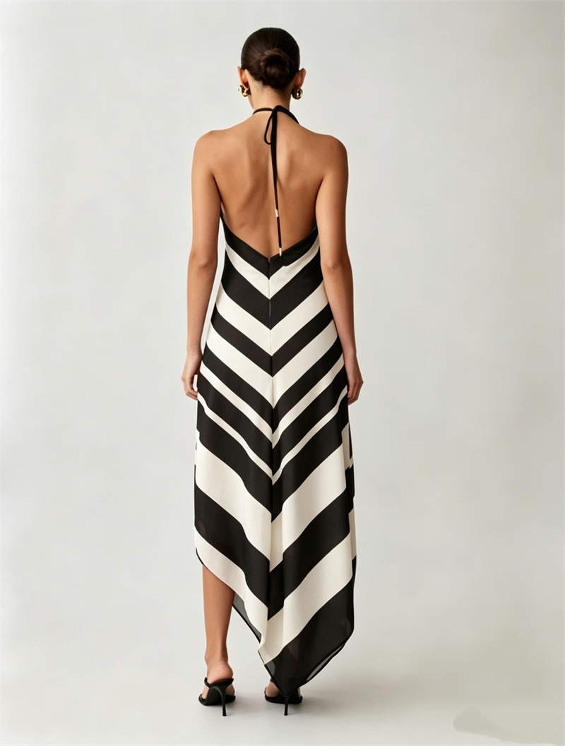 Robe Guobioziy pour femme, nouvelle collection automne 2026, rayée, col halter, sans manches, coupe ajustée, tenue tendance pour femme