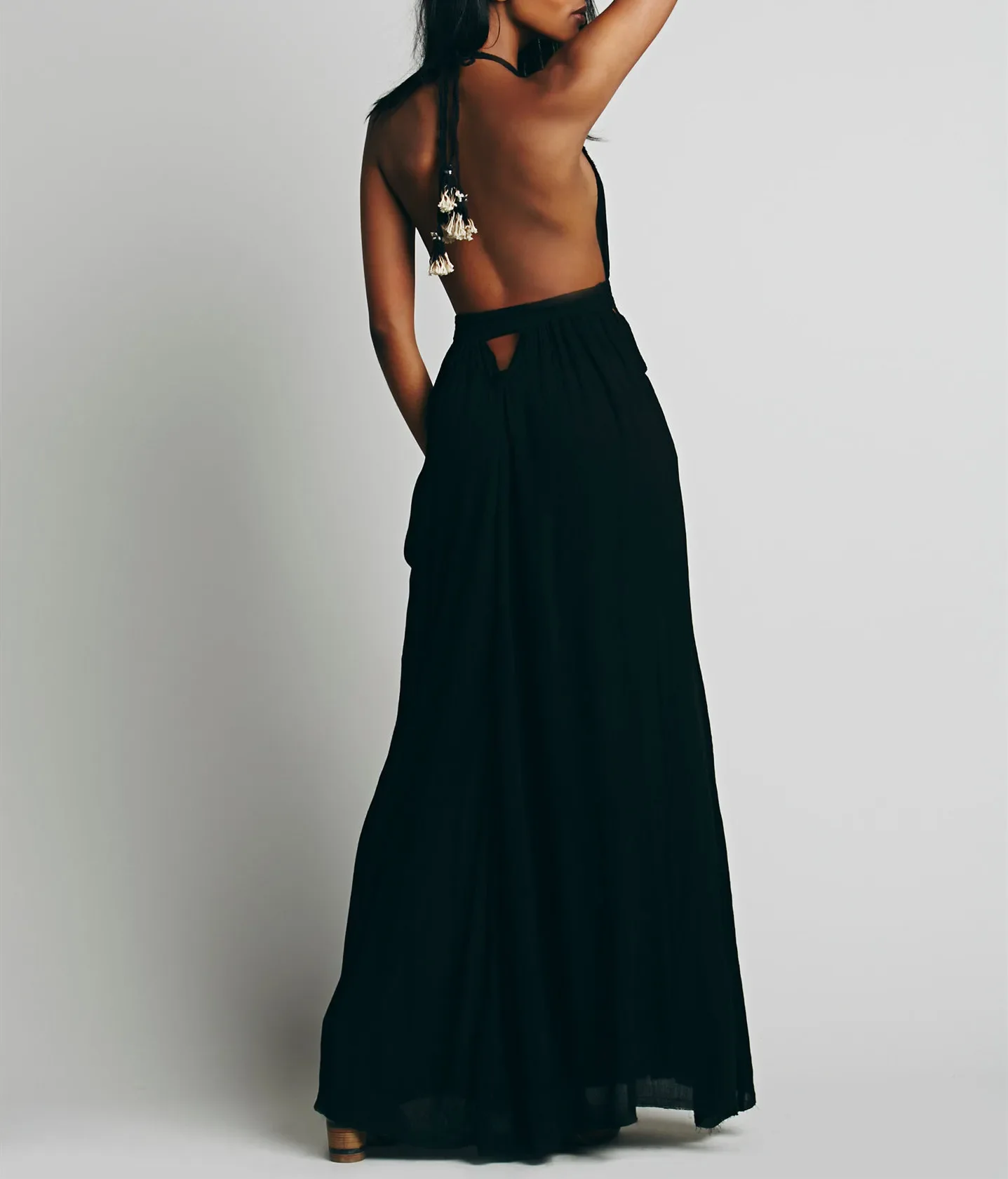 Canwedance plage robe d'été col en V dos nu Sexy robe de vacances coton Maxi robes Boho robes vacances robe sans bretelles