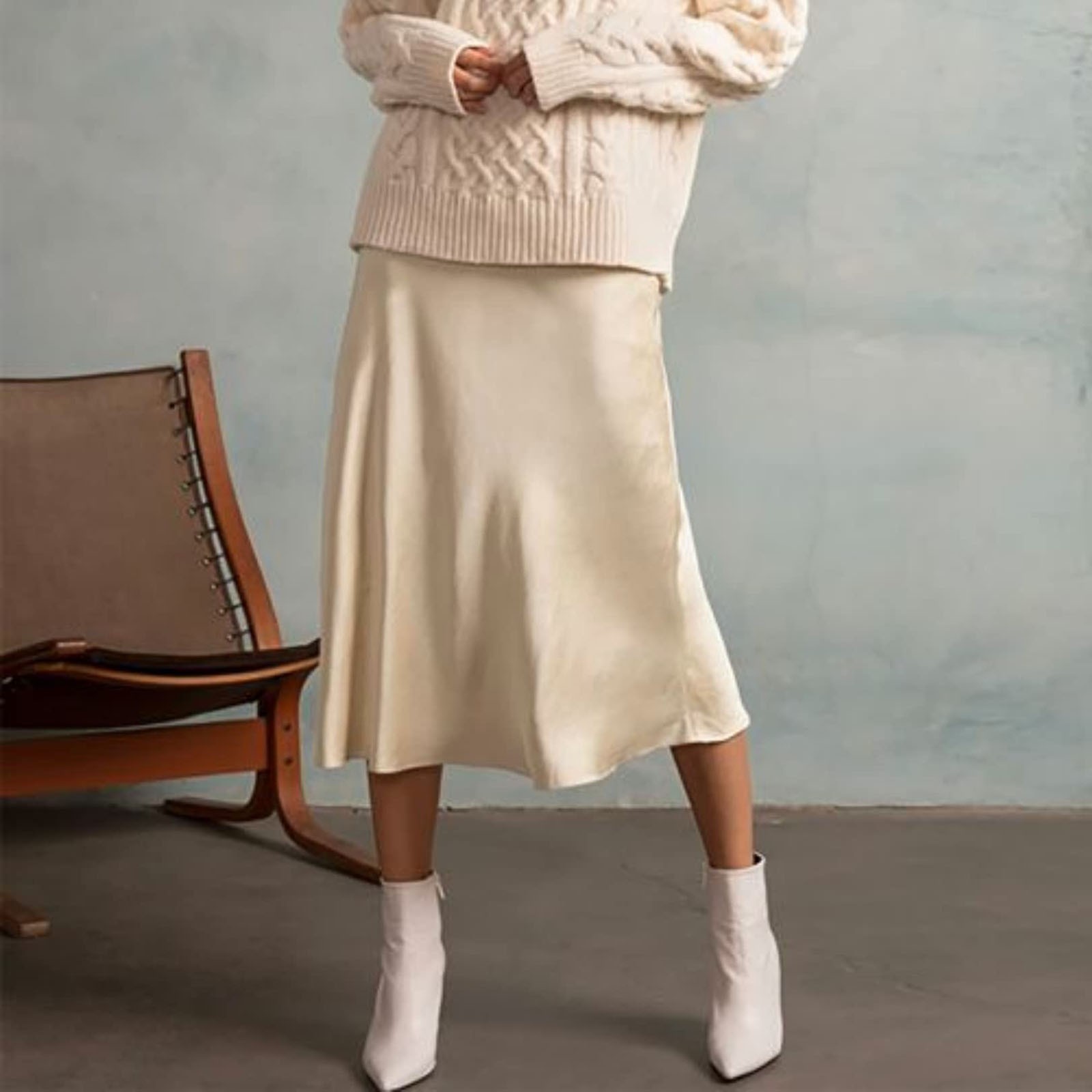 Jupe élégante en Satin de soie pour femmes, taille haute, mi-longue, couleur unie, pour le travail au bureau, jupe formelle brillante pour dames d'affaires