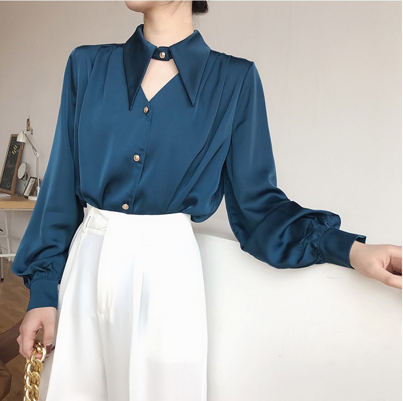 Chemise en Satin pour femmes, tempérament coréen, manches longues, chemises boutonnées, bureau, vêtements de travail, chemisiers féminins, printemps automne