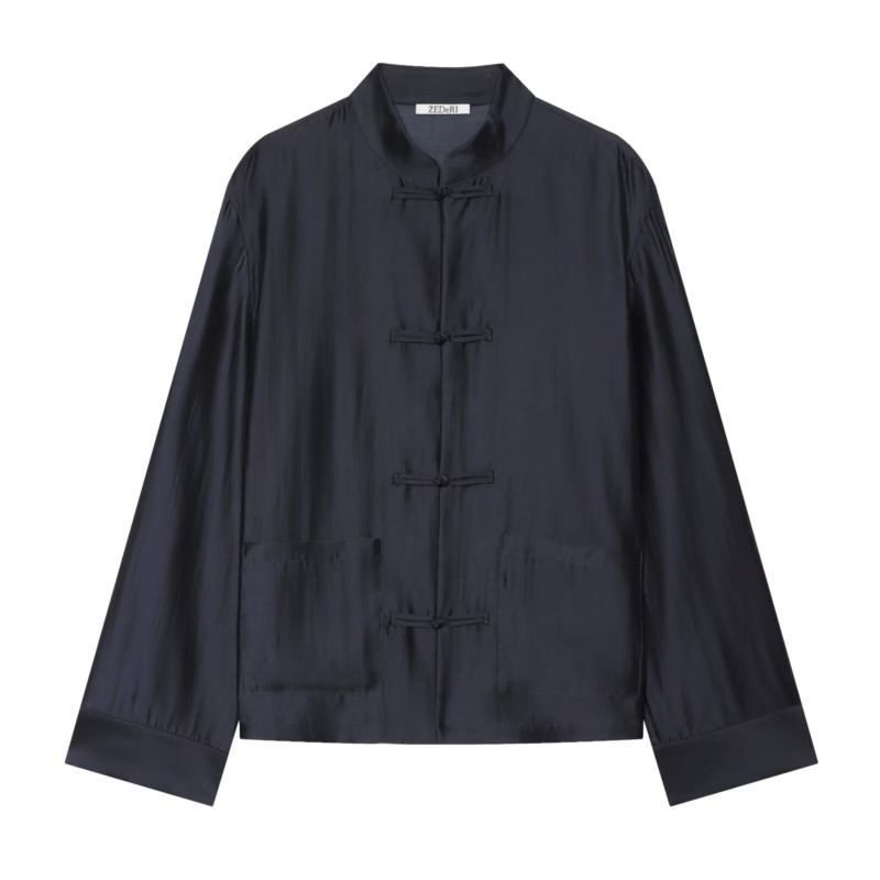 Chemisier en satin pour femme Nouvelle collection Printemps-Été 2026 à fermeture à boucle, manches longues, col rond, hauts et chemisiers pour femme