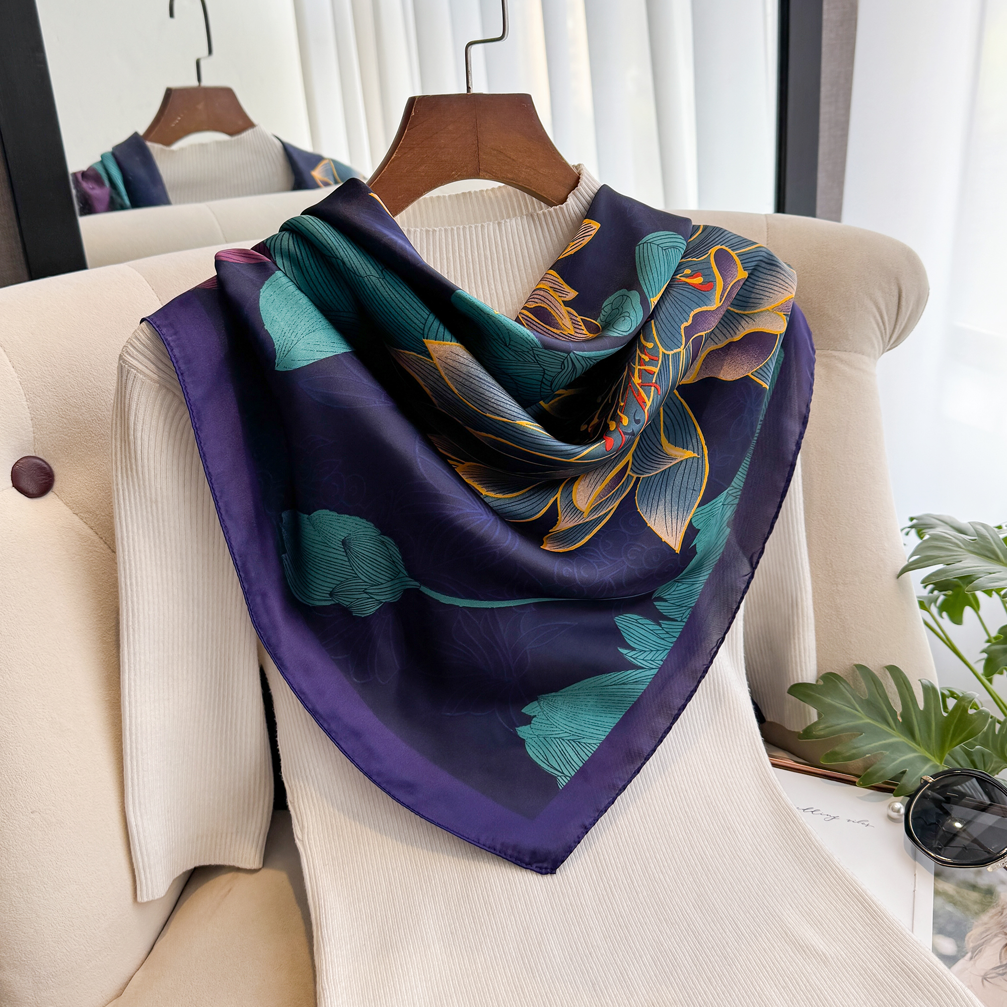Nouveau Design de printemps et d'été de luxe 90cm femmes écharpe crème solaire Foulard châle Hijab femme cheveux Hijab enveloppes Foulard Bandanda