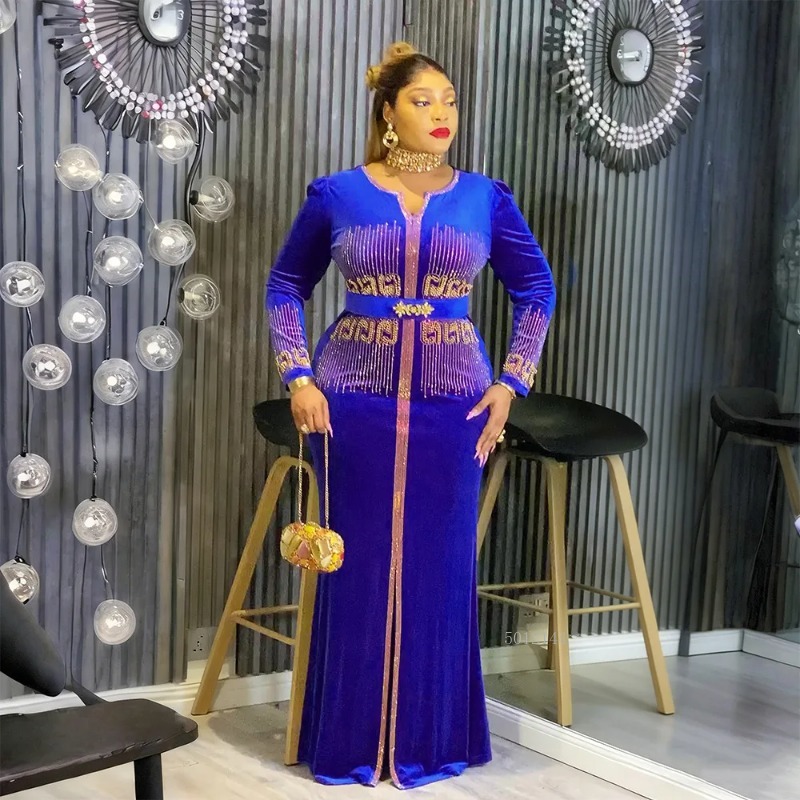 Robes de soirée africaines pour femmes, grande taille, mode Dashiki Ankara, robes de mariée en velours, élégante, turquie, musulmane, Maxi, 2026