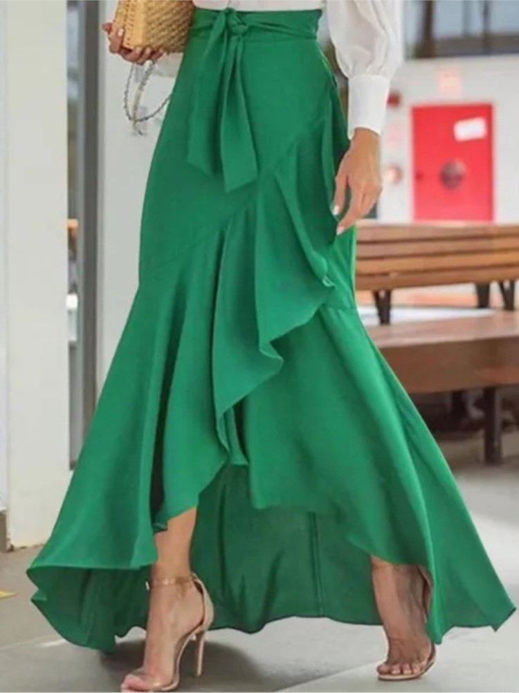 Jupe longue ample rétro pour femme, taille haute, à lacets, avec volants, imprimé écossais, nœud papillon, ourlet irrégulier, jupe sirène maxi pour femme