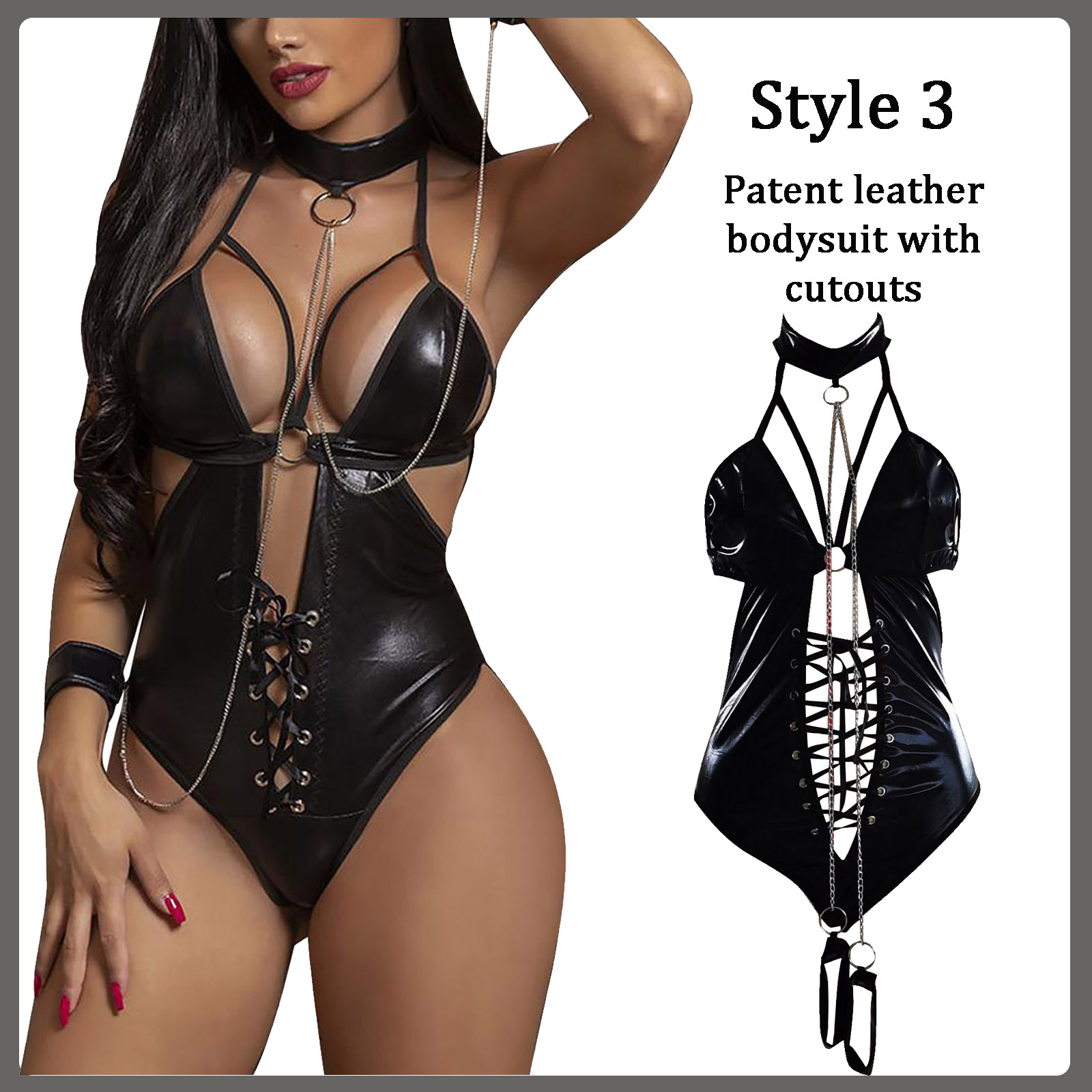 Lingerie sexy en cuir PU pour femmes, sous-vêtements Babydoll, olympiques sexuels, vêtements de danse, 7.0
