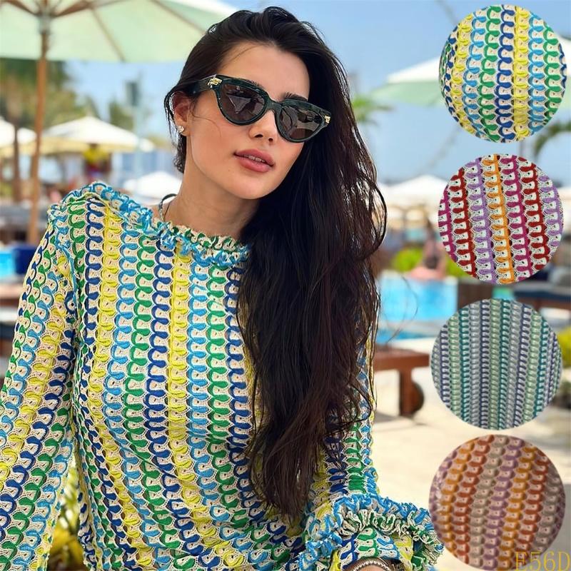 Robe de plage en tricot ajouré, manches longues, Cover-up pour maillot de bain, dos nu, en Crochet, pleine longueur