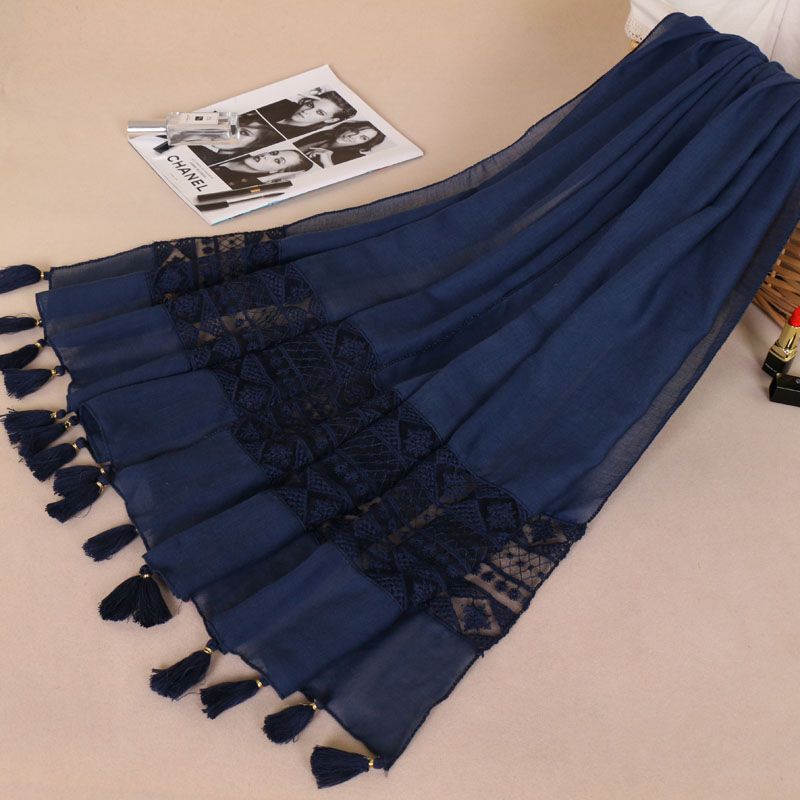 Femmes mode plaine dentelle florale Patchwork Viscose châle écharpe marque de luxe découpé Laser longue taille Bufandas musulman Hijab Wrap Snood