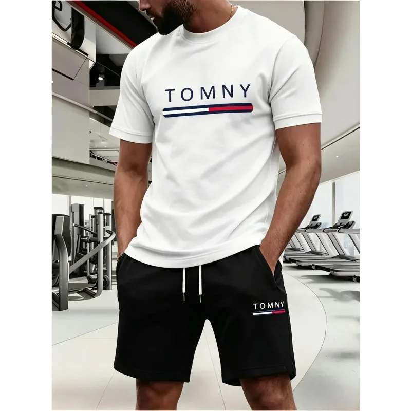 Costume de sport pour hommes, mode d'été, costume de sport à manches courtes, motif imprimé tendance, trois couleurs au choix