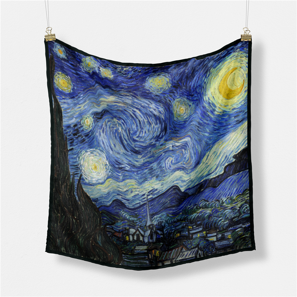 Vesway Van gogh peinture à l'huile foulard en soie mode femmes écharpe foulards carrés foulard tête cou cravate bande foulard Hijabs 53CM