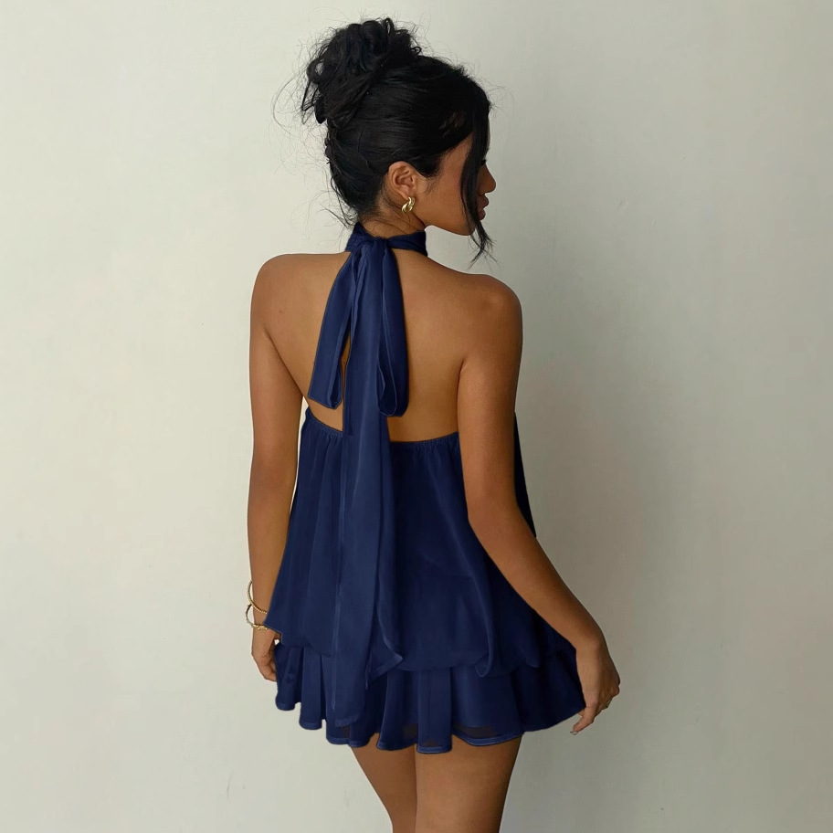 Robe Courte Élégante et Tendance 2026 pour Femme, Coupe Ajustée, Dos Nu, Col Halter, Taille Cintrée