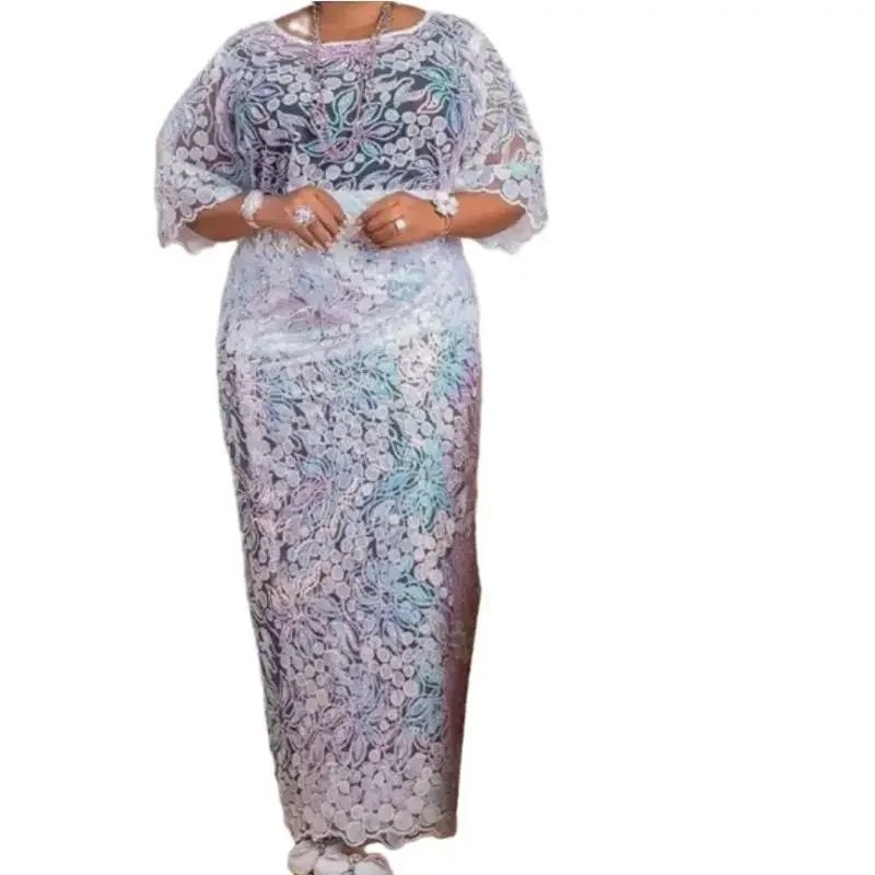 Robes de soirée de mariage africaines pour femmes, mode africaine, manches 2024, maille, col rond, longue robe Maxi, Dashiki, vêtements pour femmes, 3/4