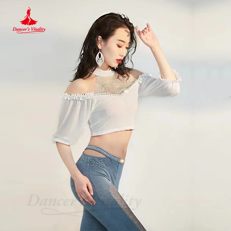 Costume de phtalperformance pour femme, danse du ventre professionnelle, haut et pantalon à demi-manches, vêtements trempés et brillants