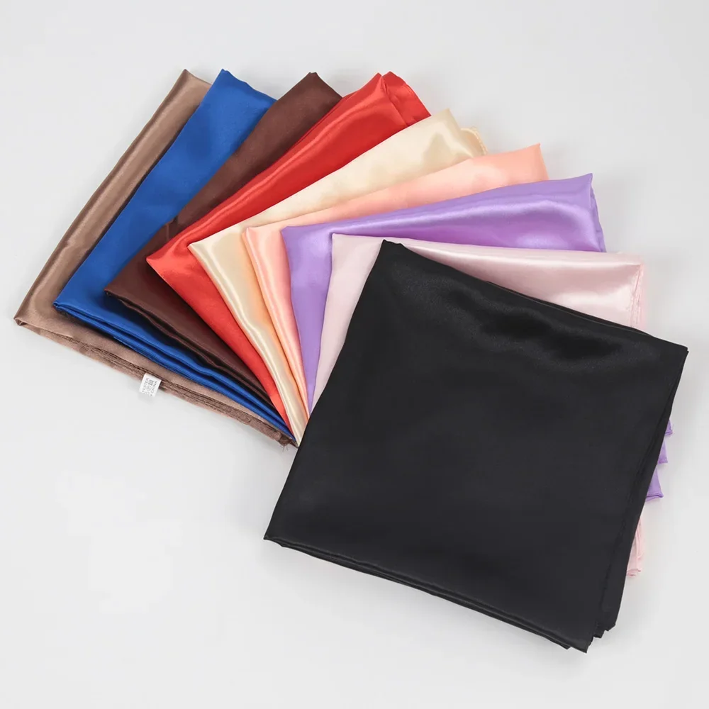 Foulard carré en satin uni 90x90cm pour femme, châle, écharpe, hijab, bandana
