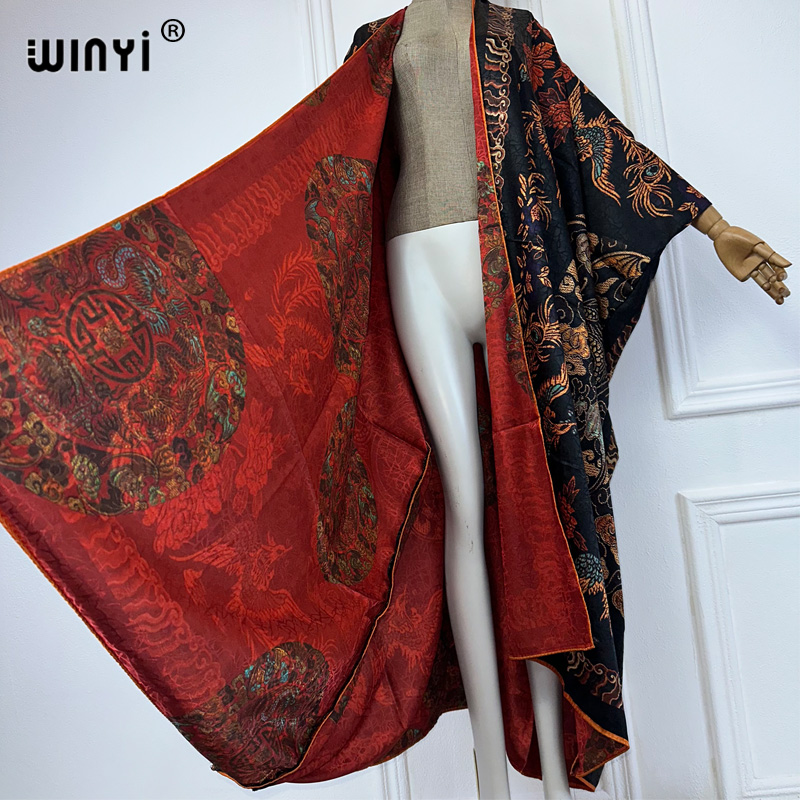 WINYI Abaya ouverte de haute qualité à impression double face, manteau de luxe Dubaï, vêtement de plage, élégant cardigan musulman, kimono, robe maxi