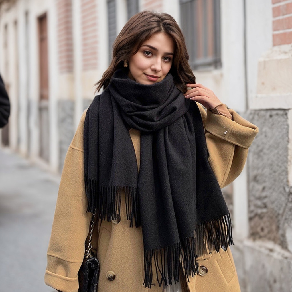 Écharpes d'hiver pour femmes écharpe en cachemire femmes noir dames hiver laine écharpe chaude XWJ07