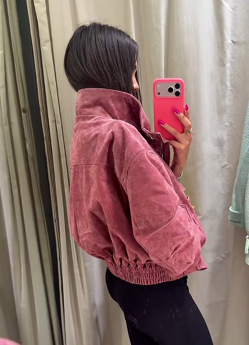 Veste de pilote en cuir à col montant pour femmes, rouge, à fermeture éclair, coupe courte, manches longues, veste décontractée à la mode, vêtement d'extérieur pour femme, nouvelle collection automne.
