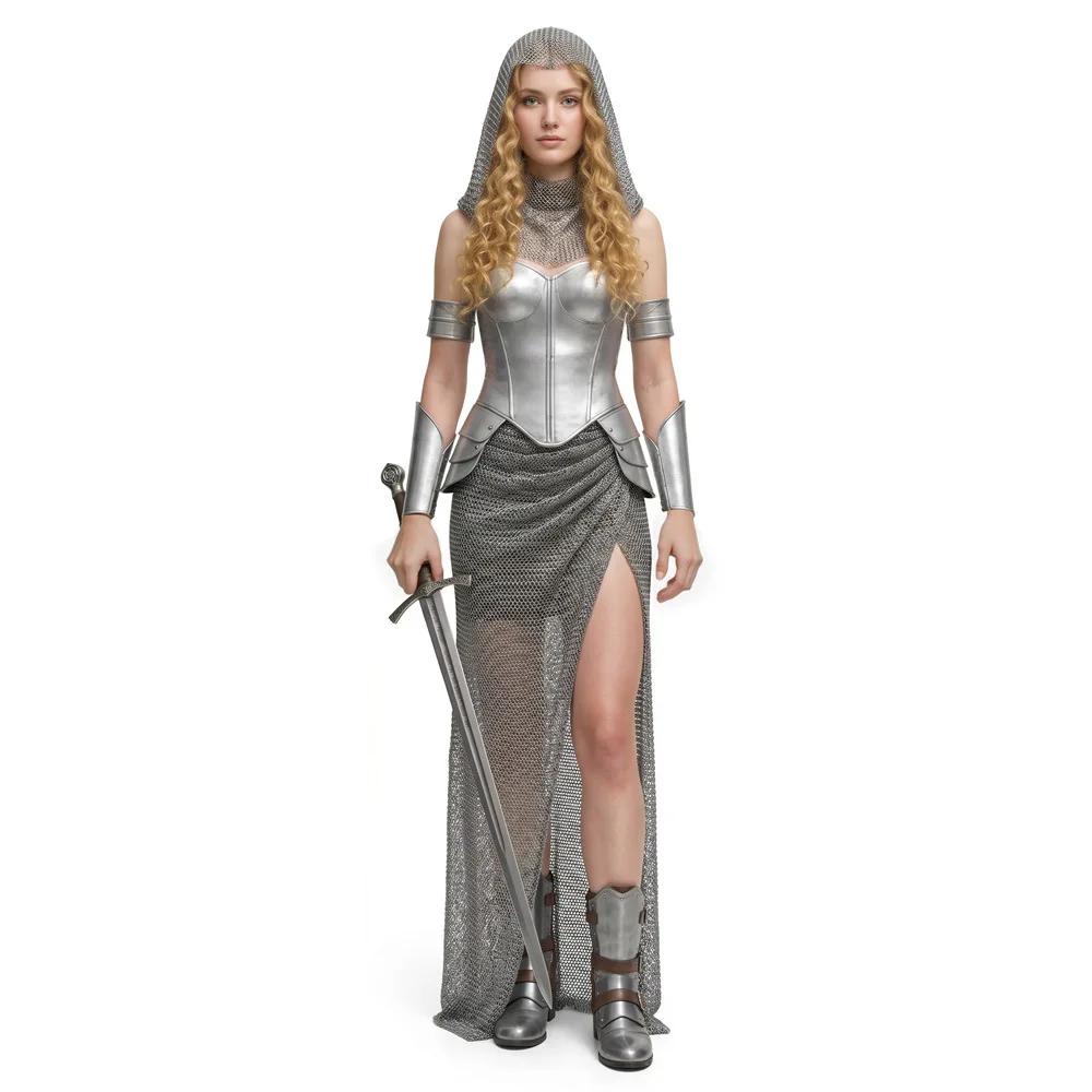 Costume de chevalière médiévale pour femme, jupe et haut, déguisement de fête, jeu de rôle, costume d'Halloween pour femme, tenues de carnaval