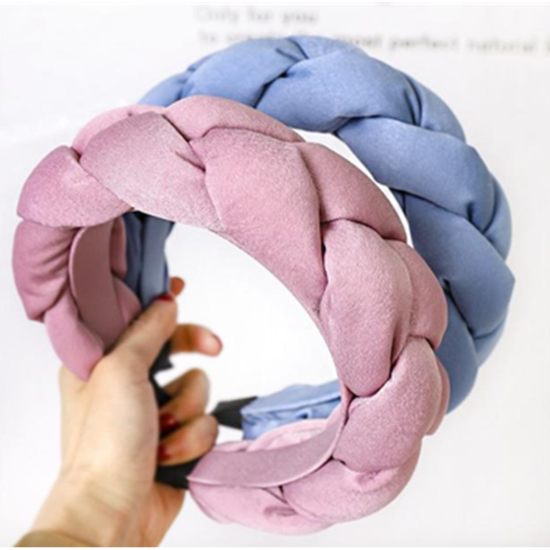 Bandeau à tresses épaisses pour femmes, serre-tête rembourré en tissu de soie solide pour adultes, large cerceau pour cheveux, ornement de coiffure, hiver/automne