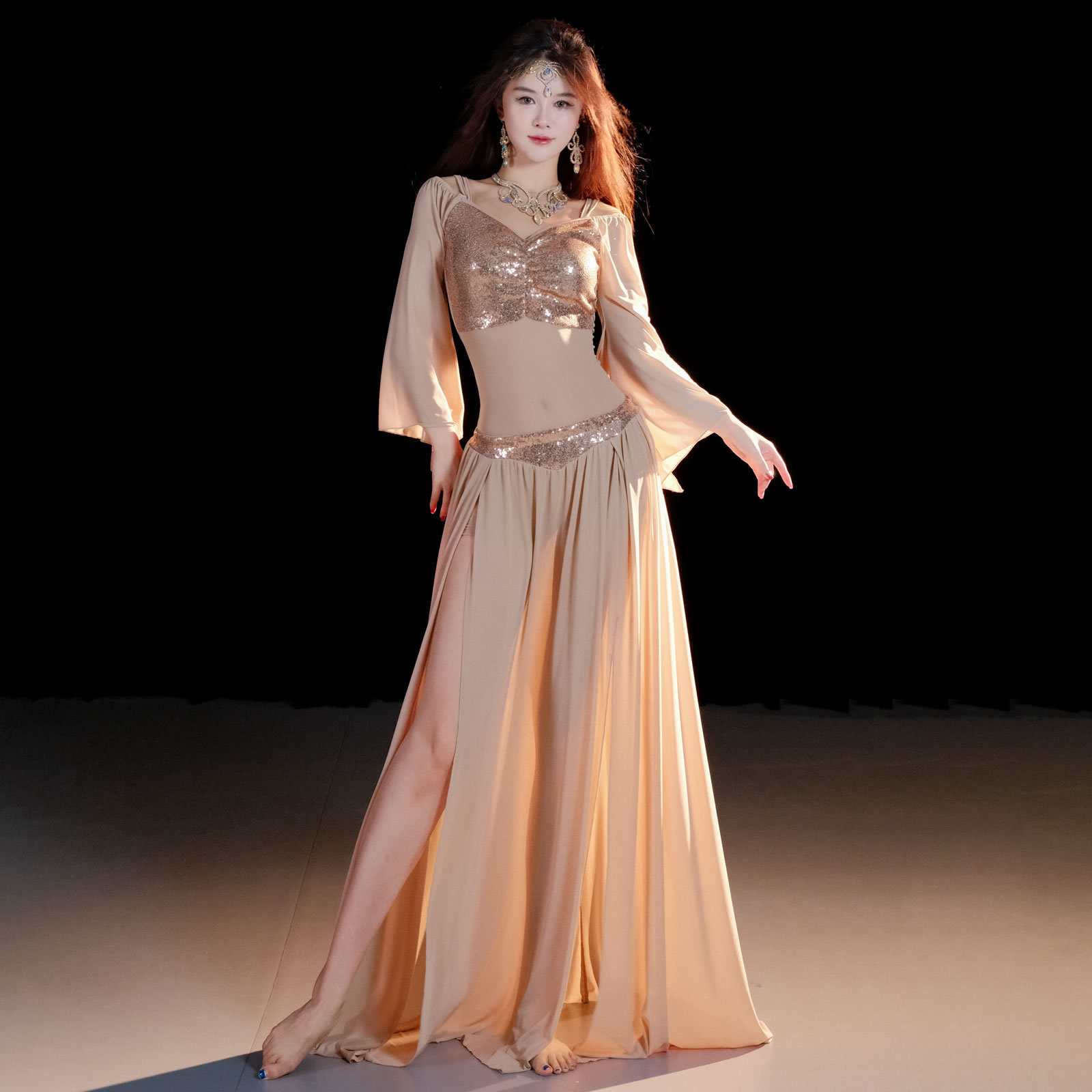 Robe de Costume de danseuse du ventre pour femmes, en maille Bingbing, vêtements d'entraînement Shaabi Baladi Saidy, Costumes de danse orientale pour adultes
