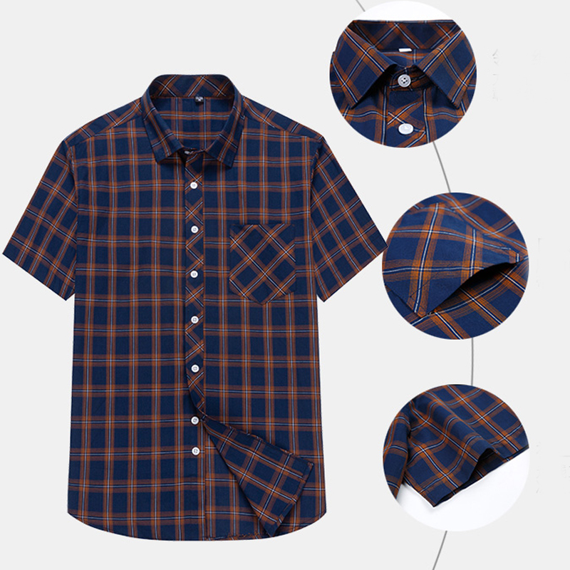 Chemise à carreaux en coton pour hommes, manches courtes, mince, doux, classique, basique, décontracté, vêtements pour hommes, mode estivale, grande taille, 8XL, 7XL, nouveau