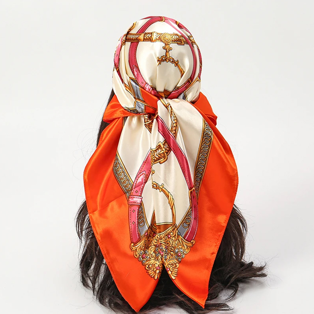 Foulards de mode 90*90cm pour femme, imprimés, carrés en soie, pour cheveux et cou, châle polyvalent pour femme de bureau, bandana, hijab musulman, mouchoir